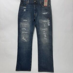 Levis 501 150th Anniversary Distressed Button Fly Denim Jeans Straight Leg